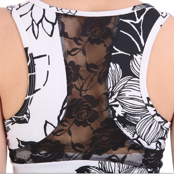 Yoga Casual Workout Summer sportswear Suits（flower with black lace inlay sexy Vest+Pants)